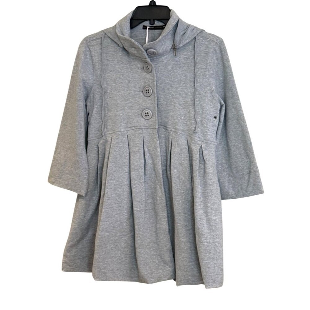 Vintage Babydoll Hooded Button Front Jacket Gray Lined 3/4 Sleeve Size Med NWT